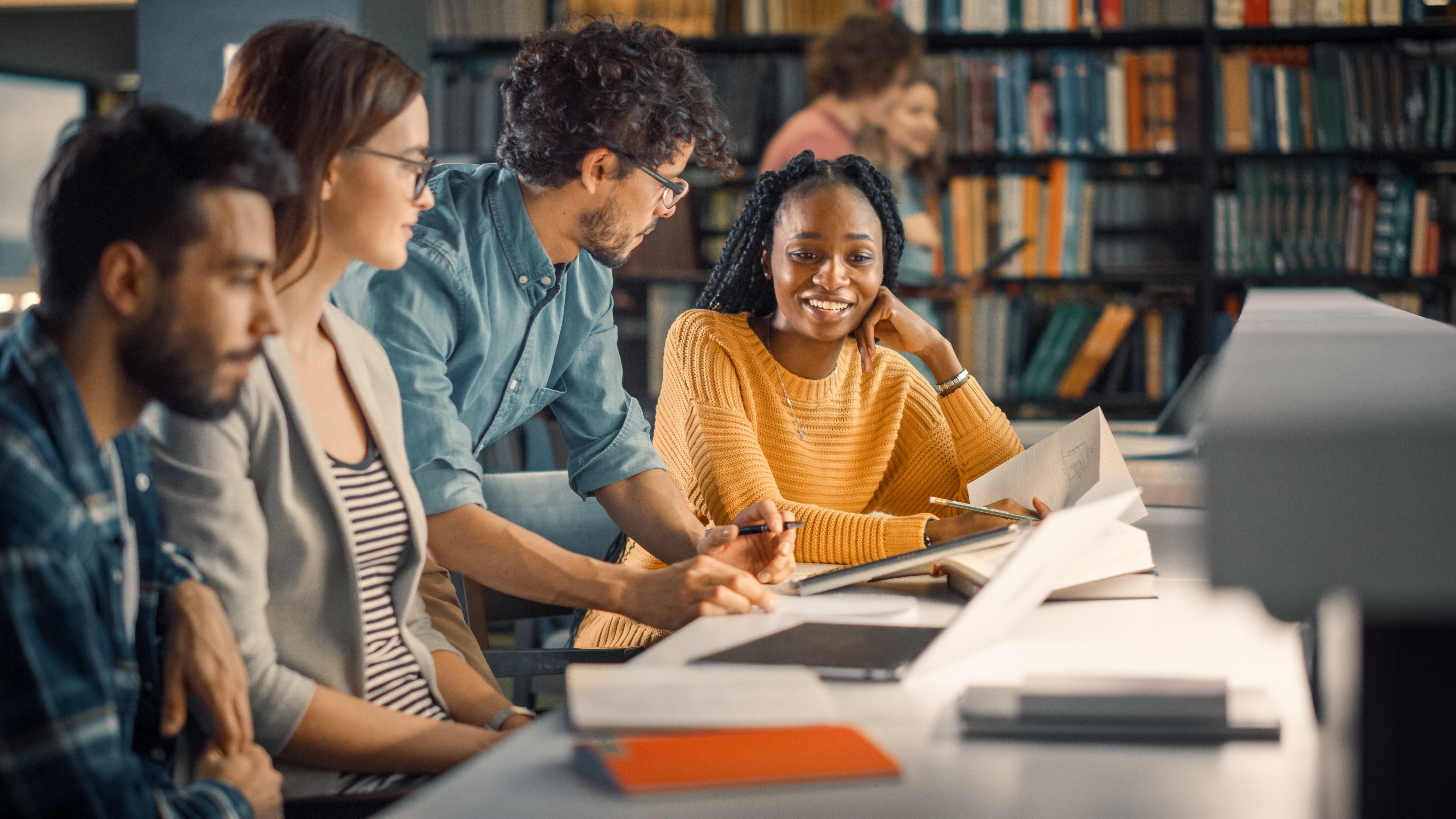 Students studying in a library